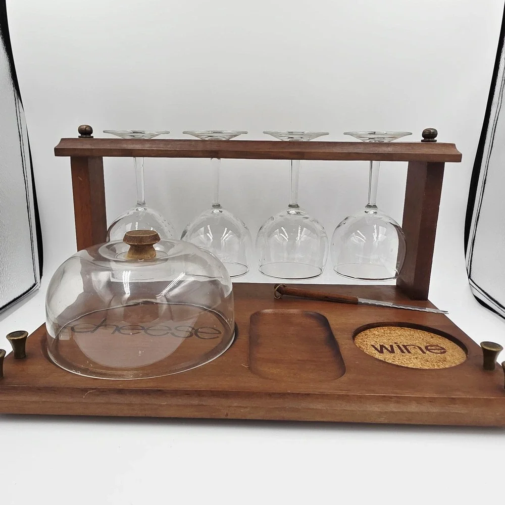 Vintage Bar‎ Serving Tray Station Wooden Mid-Century Modern 1970's